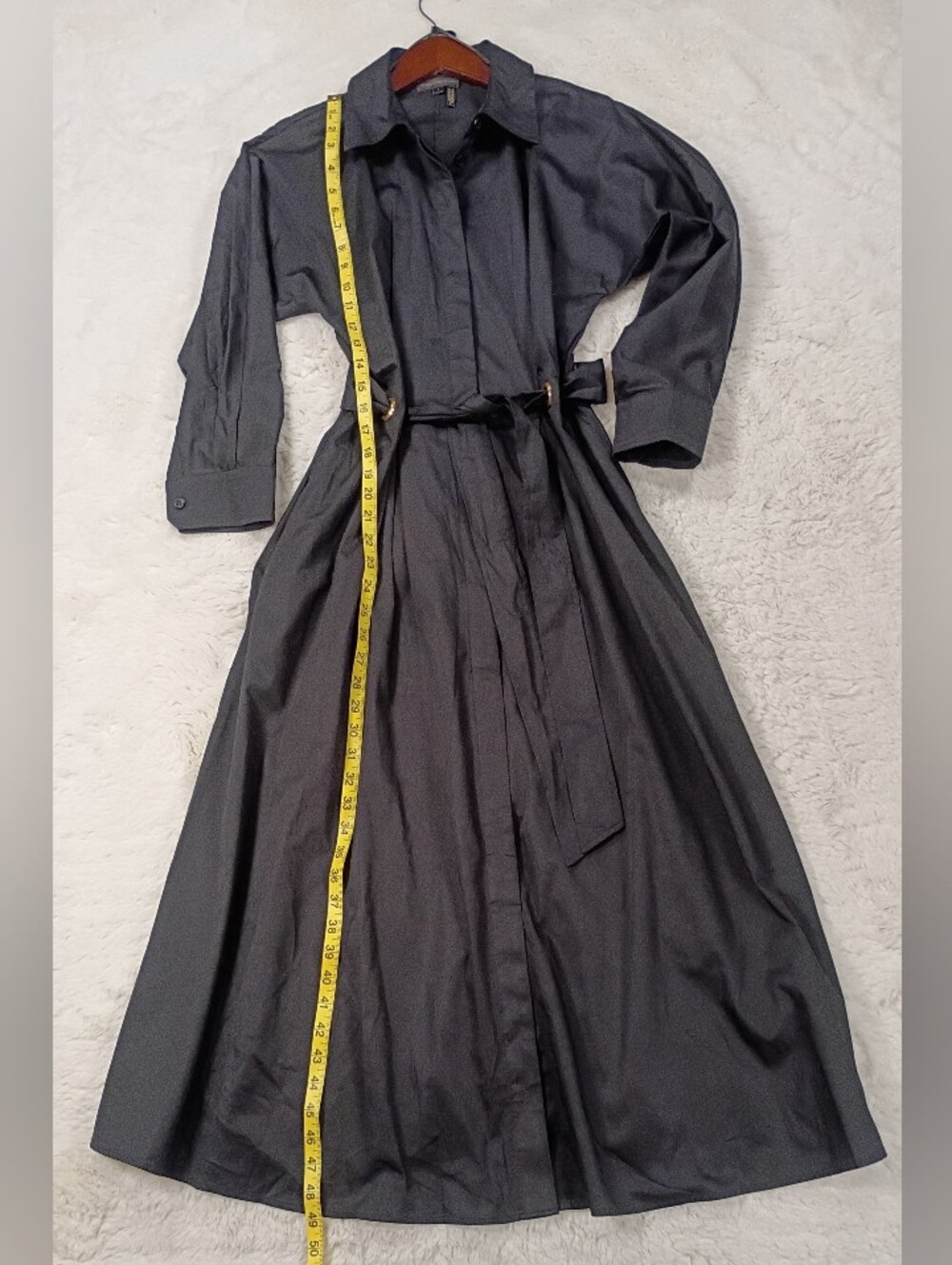 Donna Karan Drawstring Waist Stretch Cotton Black Midi Shirtdress Size 6 NWOT - Picture 7 of 12